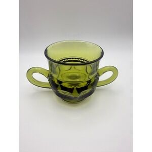 Indiana Glass Kings Crown Sugar Bowl Avocado Green Vintage 1960s Thumbprint 3in